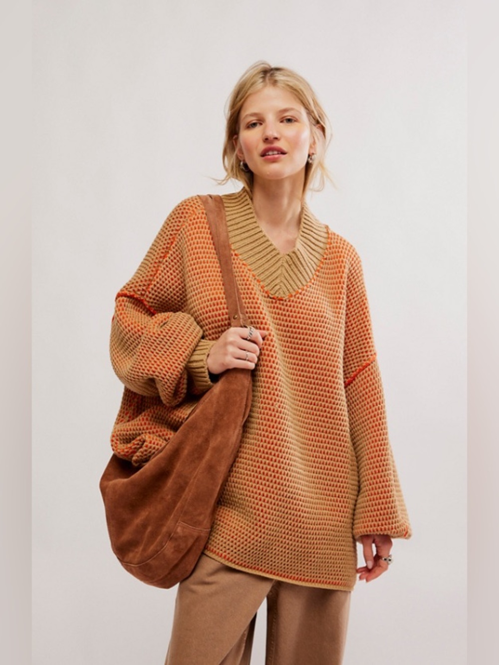 Free People $148 Maisie Knit Sweater 🧡 Size XS ✨ Like New 🧡 In Camel Tangerine - Picture 2 of 7